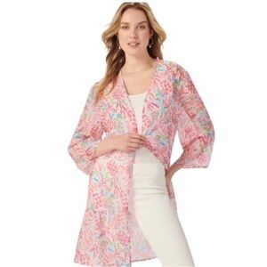 NWT CHARLIE PAGE Pineapple Open Front Semi-sheer Swim Coverup / Kimono